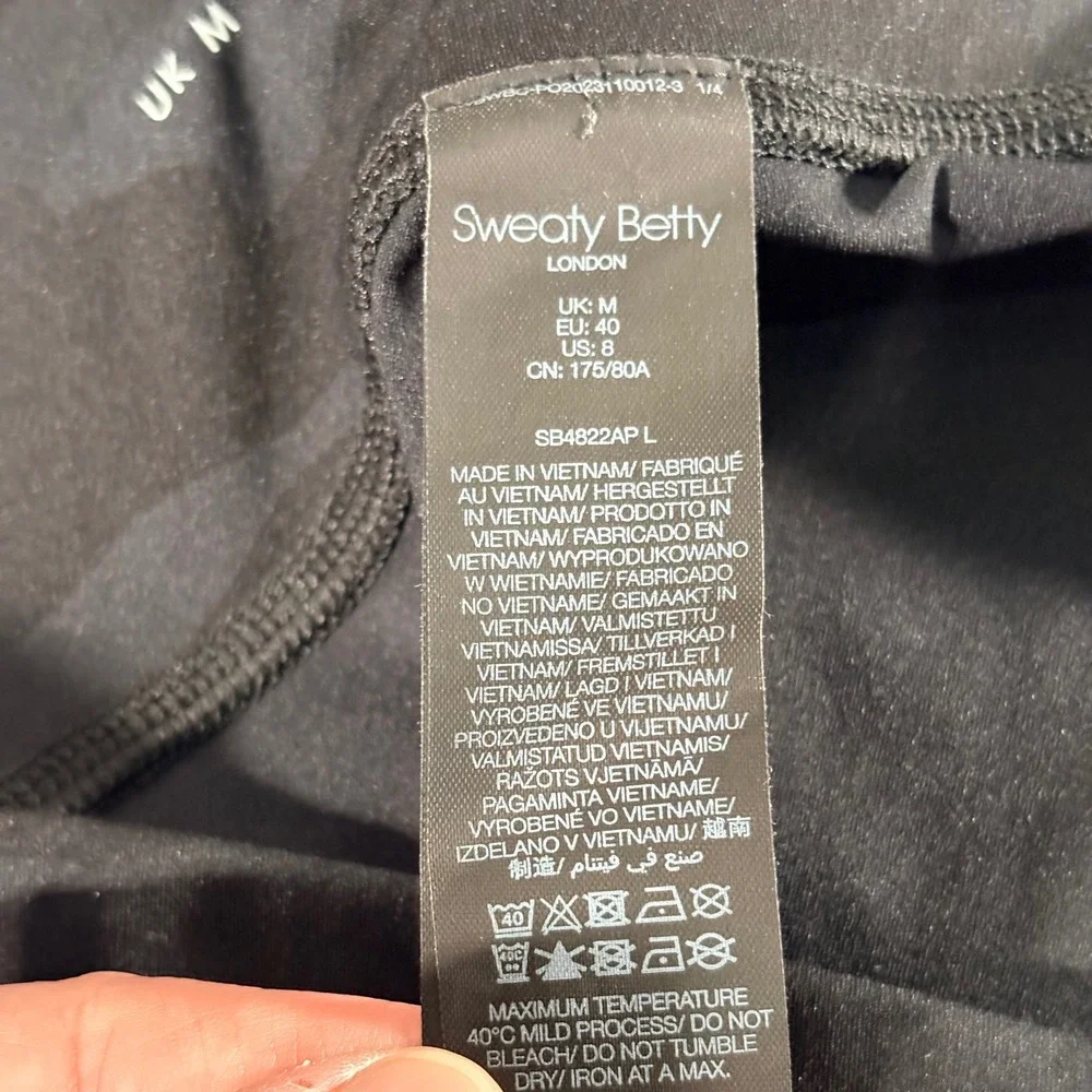 Sweaty Betty Power 9 Inch Cycling Shorts Black Camo Womens Size 8 Gymwear Yoga